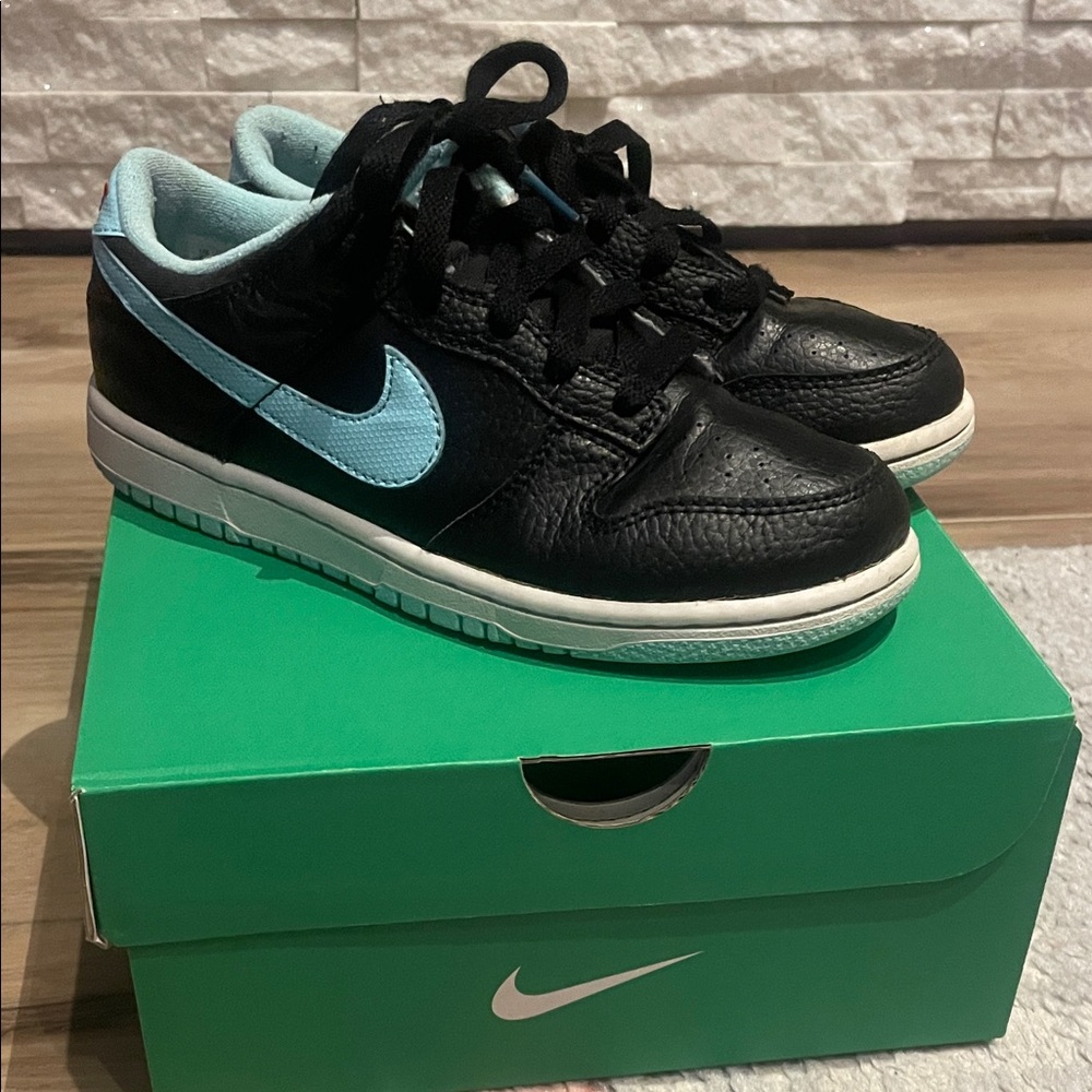 Nike Dunk Kids Leather Sneakers Black and Light Blue